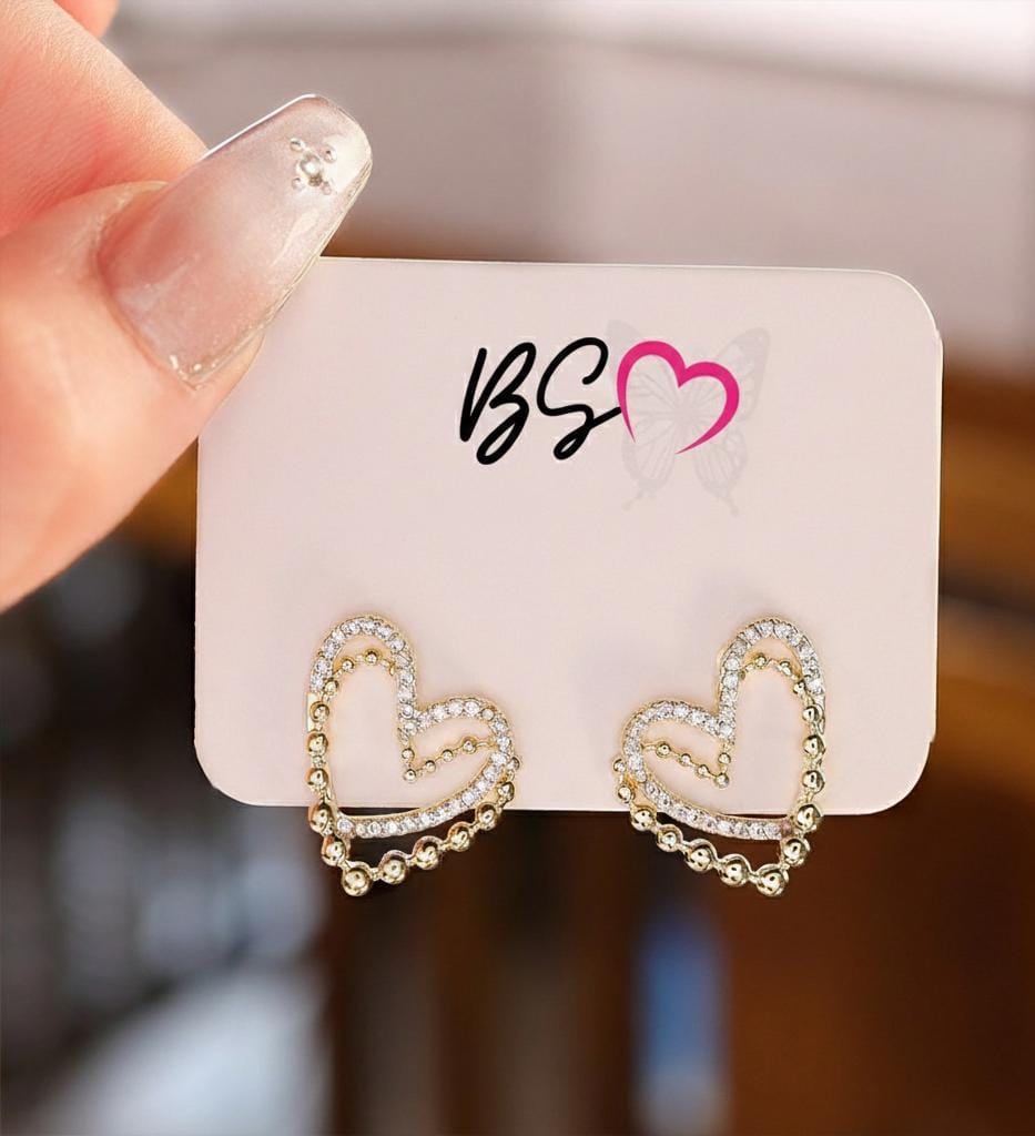 ZJE-164 Heart Shape Double Korean Earrings ,Elegant Fashion Jewellery, Stylish Accessory for Women