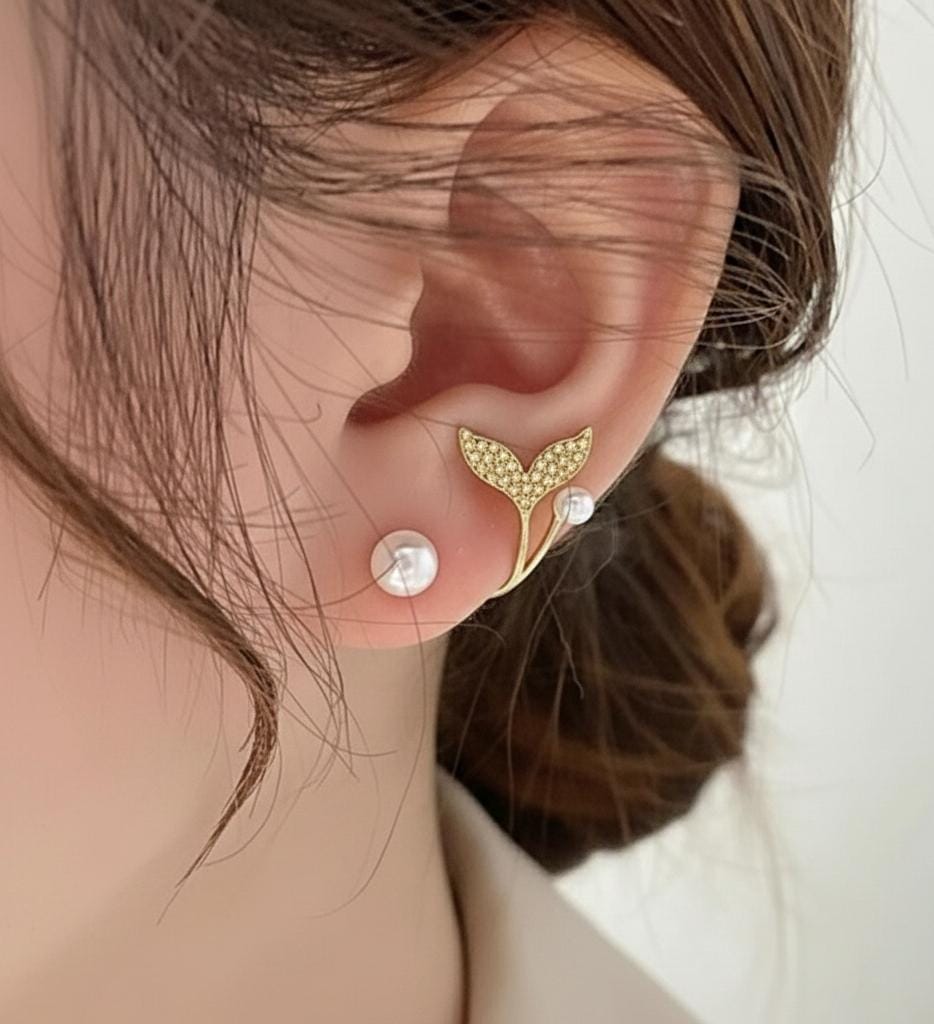AUJ-939 Korean Fish Tail Earrings , Elegant Fashion Jewellery, Stylish Accessory for Women