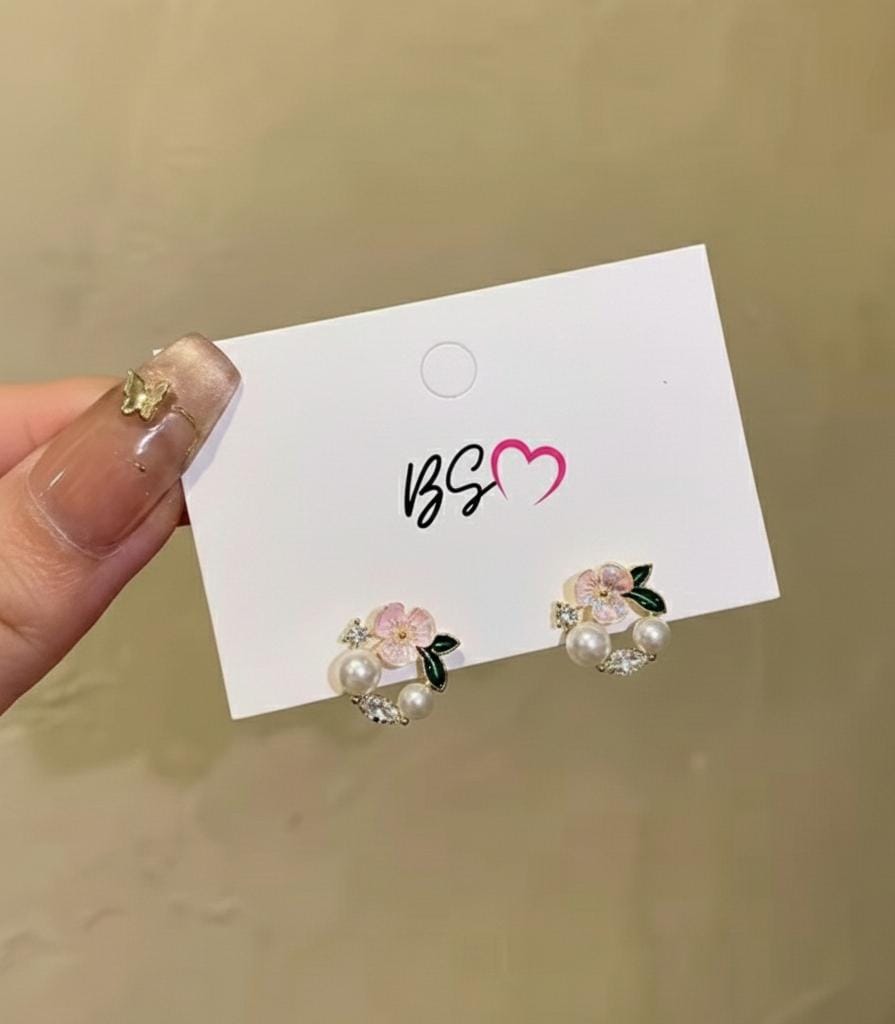 AWT-118 Korean Leaf Sparkling Pearl Earrings | Elegant Leaf Design With Premium Pearls, Perfect for Daily Wear, Parties & Special Occasions