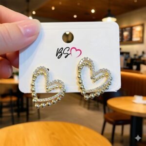 ZJE-164 Heart Shape Double Korean Earrings ,Elegant Fashion Jewellery, Stylish Accessory for Women