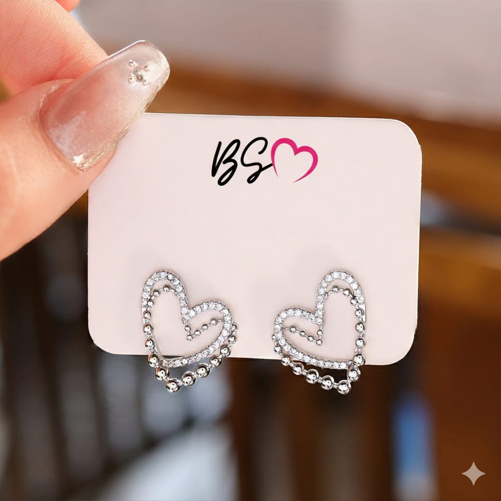 ZJE-164 Heart Shape Double Korean Earrings ,Elegant Fashion Jewellery, Stylish Accessory for Women