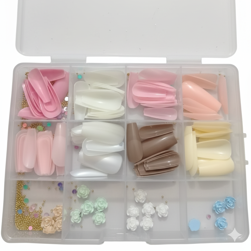96 Pcs Artificial Nails With Beads ,Multicolor Nail Art Decoration Set Made From Premium ABS Plastic, Perfect For Stylish DIY Manicure Designs