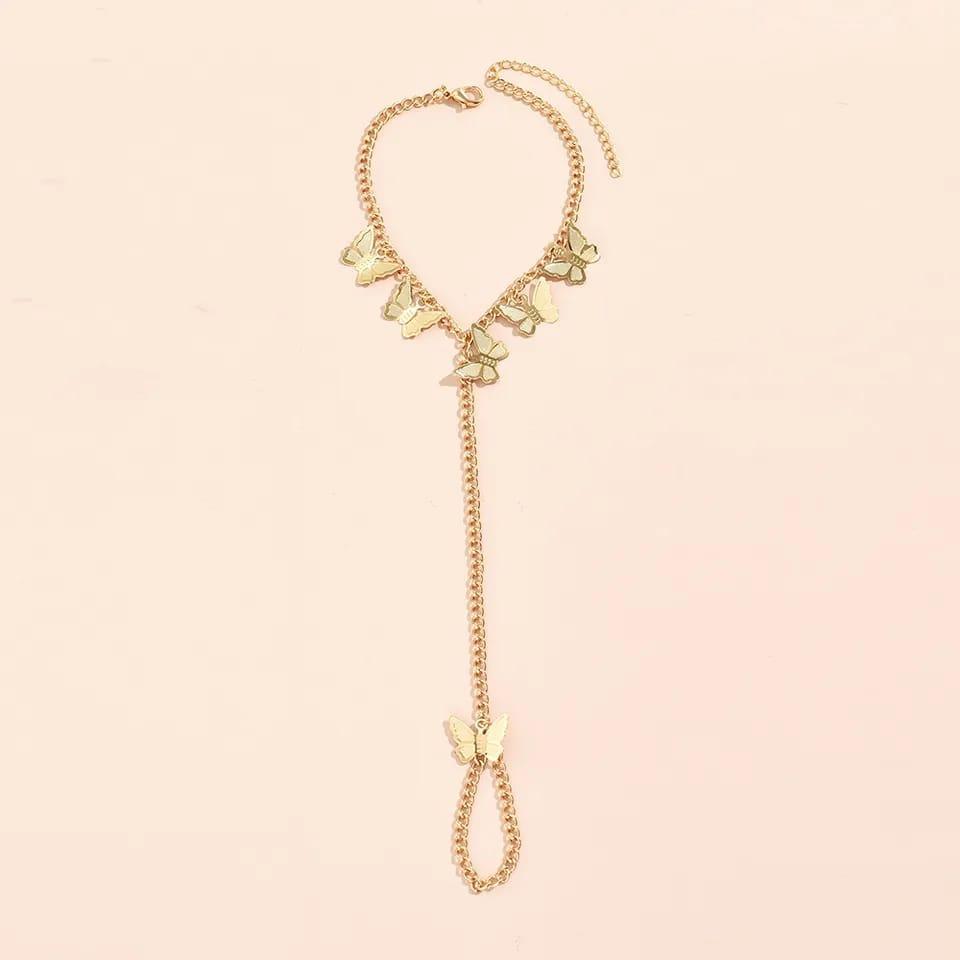 Beautiful Butterfly Hand Charm Bracelet for Girls â€“ Elegant Alloy Bracelet (Golden & Silver)