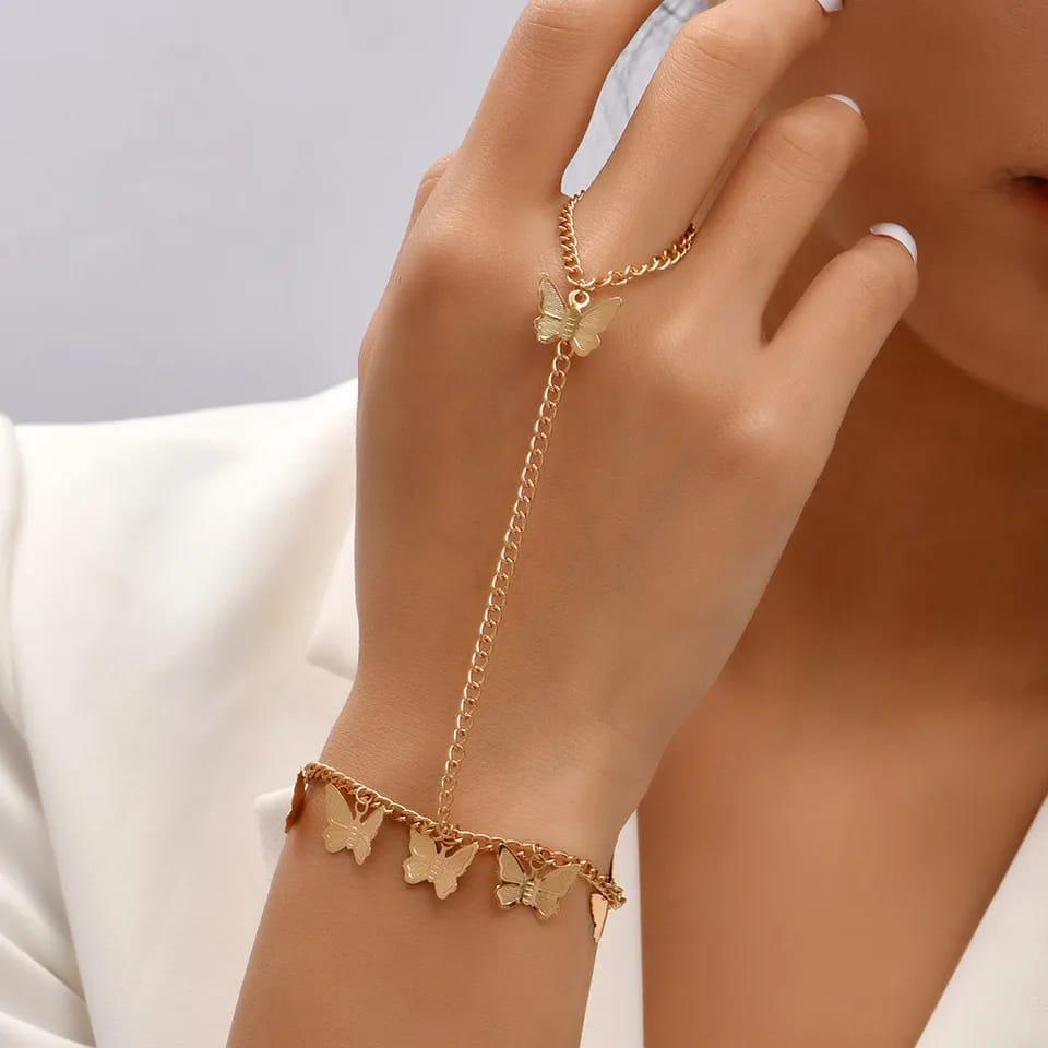 Beautiful Butterfly Hand Charm Bracelet for Girls â€“ Elegant Alloy Bracelet (Golden & Silver)