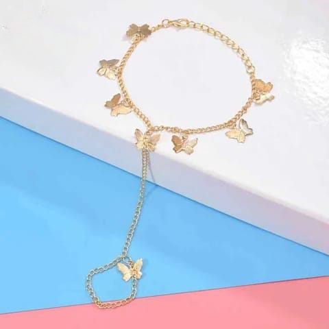 Beautiful Butterfly Hand Charm Bracelet for Girls â€“ Elegant Alloy Bracelet (Golden & Silver)