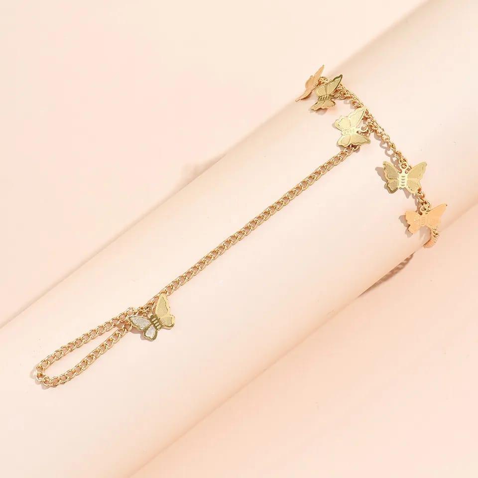Beautiful Butterfly Hand Charm Bracelet for Girls â€“ Elegant Alloy Bracelet (Golden & Silver)