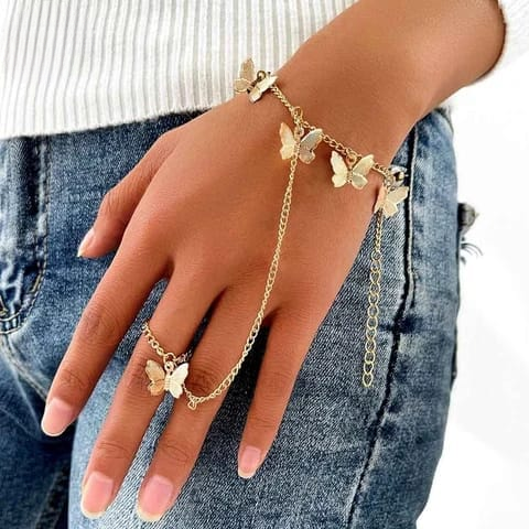 Beautiful Butterfly Hand Charm Bracelet for Girls â€“ Elegant Alloy Bracelet (Golden & Silver)