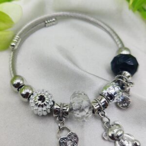 1 Piece Imported Pandora-Inspired Silver Charm Bracelet Heart & Teddy Accents | Best Quality Bracelet For Girls & Women | Girls & Women Jewellery