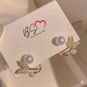 AXJ-161 Butterfly Pearl Korean Earrings, Elegant Design, Stylish Accessory for Women
