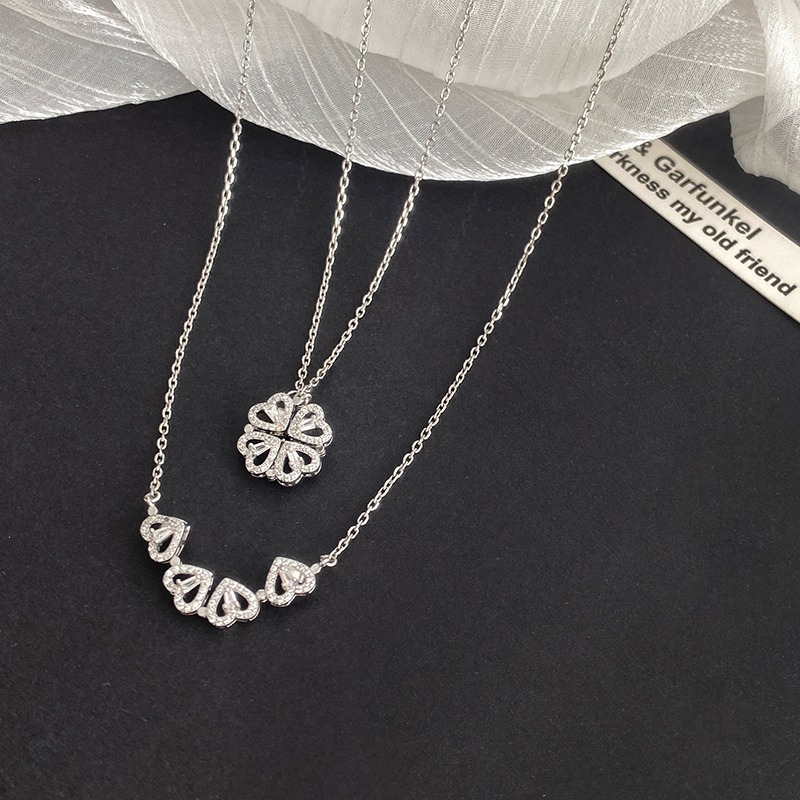 ZGE-923 Korean Magnetic 4 Leaf Clover Pendant Necklace ,Elegant 2 Ways Wearable Jewellery for Women
