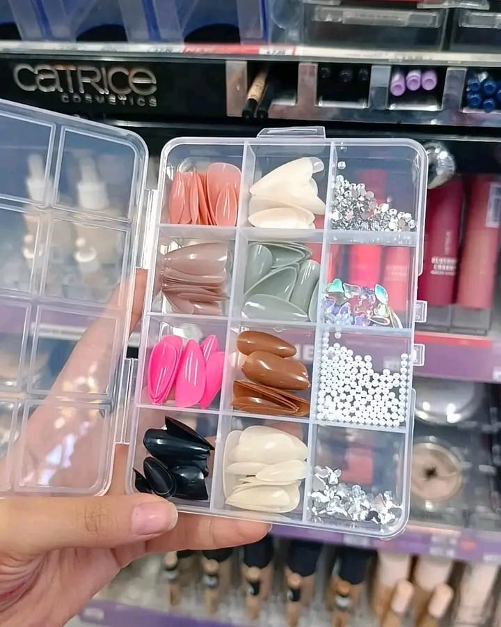 96 Pcs Artificial Nails With Beads ,Multicolor Nail Art Decoration Set Made From Premium ABS Plastic, Perfect For Stylish DIY Manicure Designs