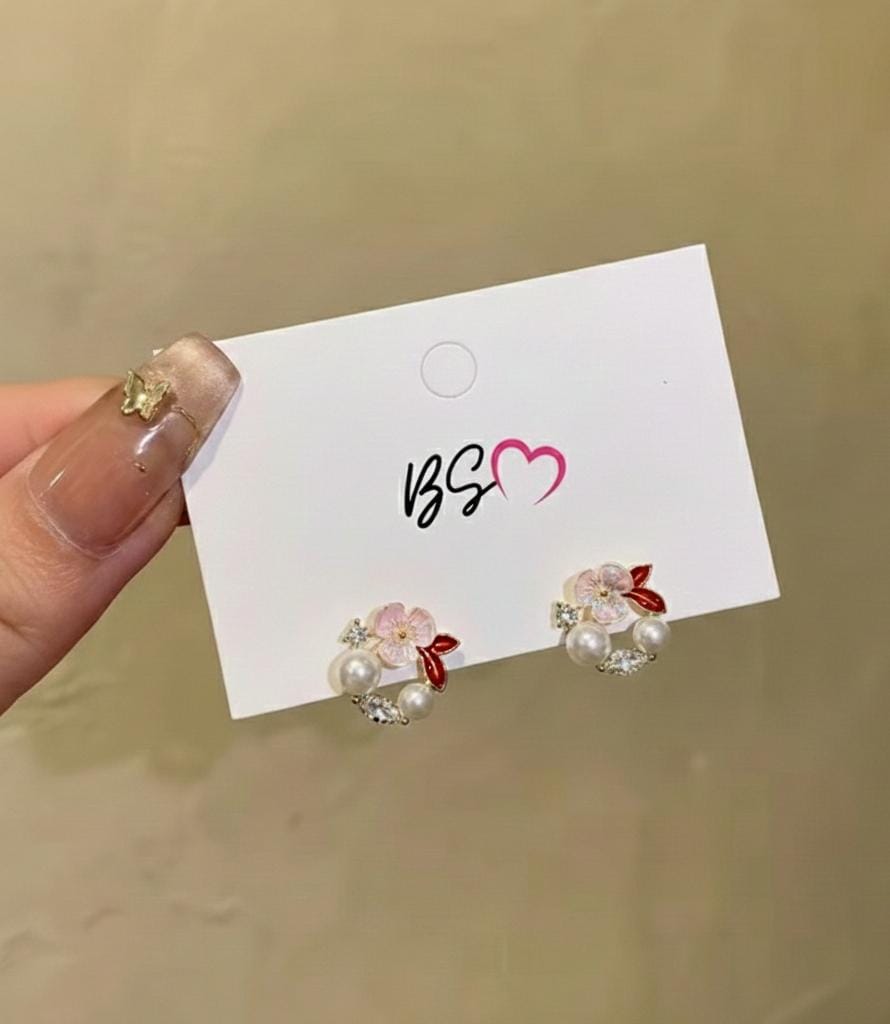 AWT-118 Korean Leaf Sparkling Pearl Earrings | Elegant Leaf Design With Premium Pearls, Perfect for Daily Wear, Parties & Special Occasions