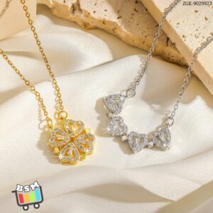 ZGE-923 Korean Magnetic 4 Leaf Clover Pendant Necklace ,Elegant 2 Ways Wearable Jewellery for Women
