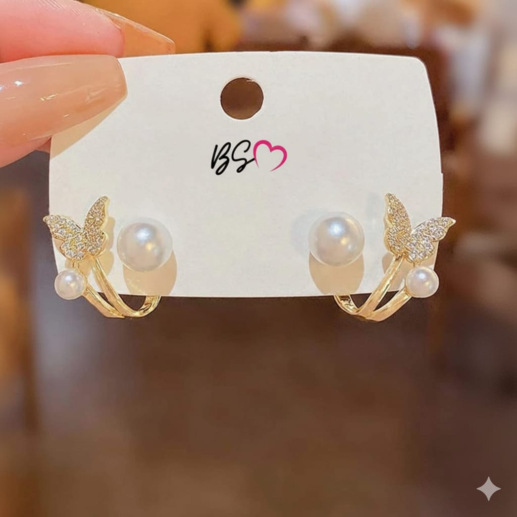 AXJ-161 Butterfly Pearl Korean Earrings, Elegant Design, Stylish Accessory for Women